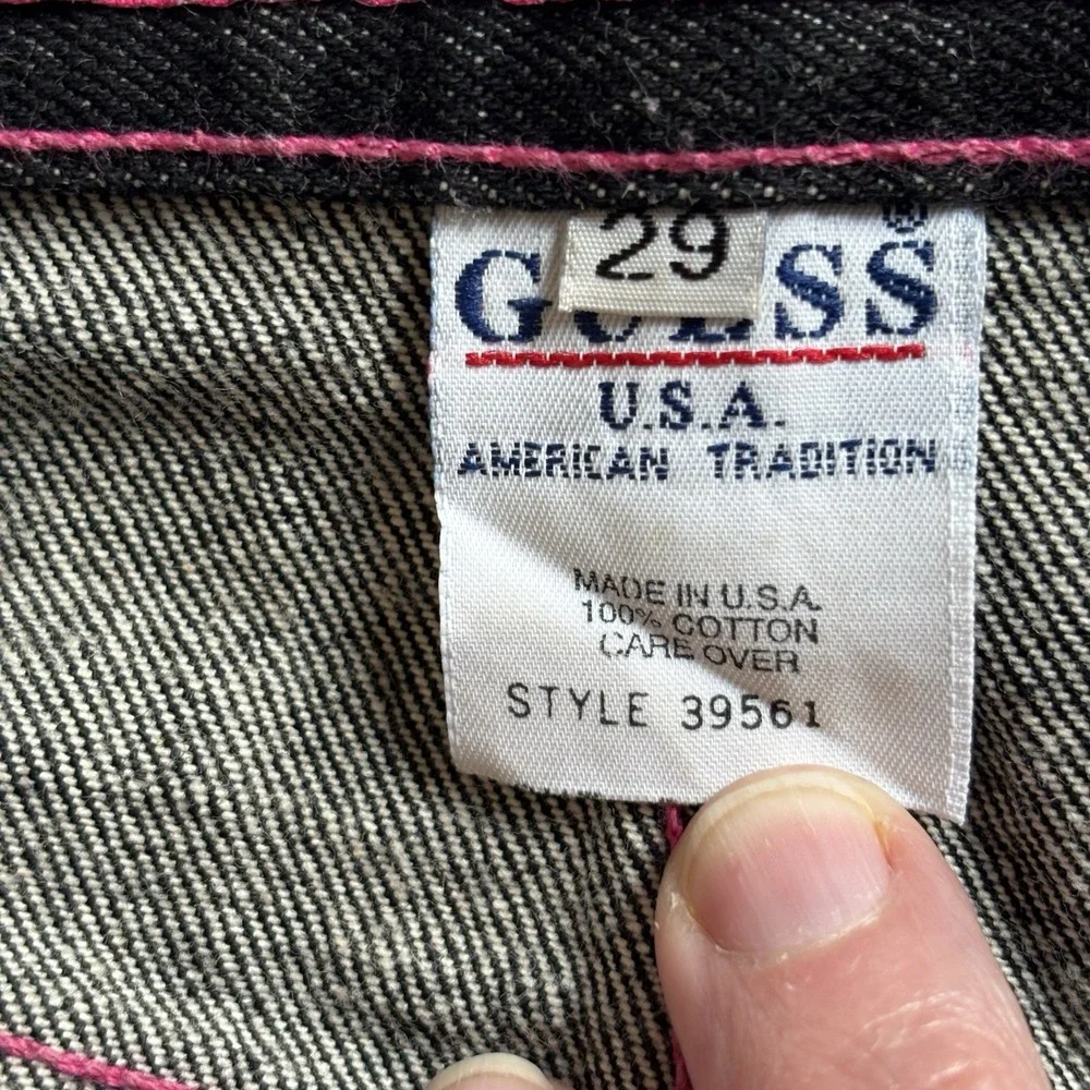 Women's Vintage 90's Guess Dark Denim Skirt Size‎ 29 Made In USA  Pink Stitching